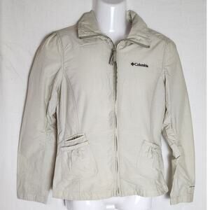 Columbia Omni Shade Lightweight Tan and White striped Women's Jacket Size Medium